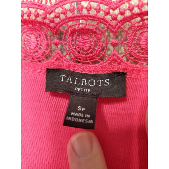 Talbots Petites Cotton Lace Trim Square Neck Short Sleeve T-Shirt Size SP - Picture 2 of 6